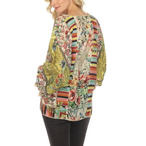 Johnny Was Colorful Floral and Stripe Blouse - Picture 6 of 13